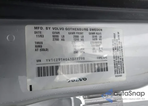 2004 Volvo Xc90 T6 from USA, damaged, VIN YV1CZ91H641077798